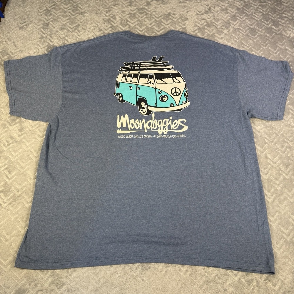 Moondoggies Surf Shop Mens 2XL Pismo Beach California T Shirt VW Bus Blue Tee